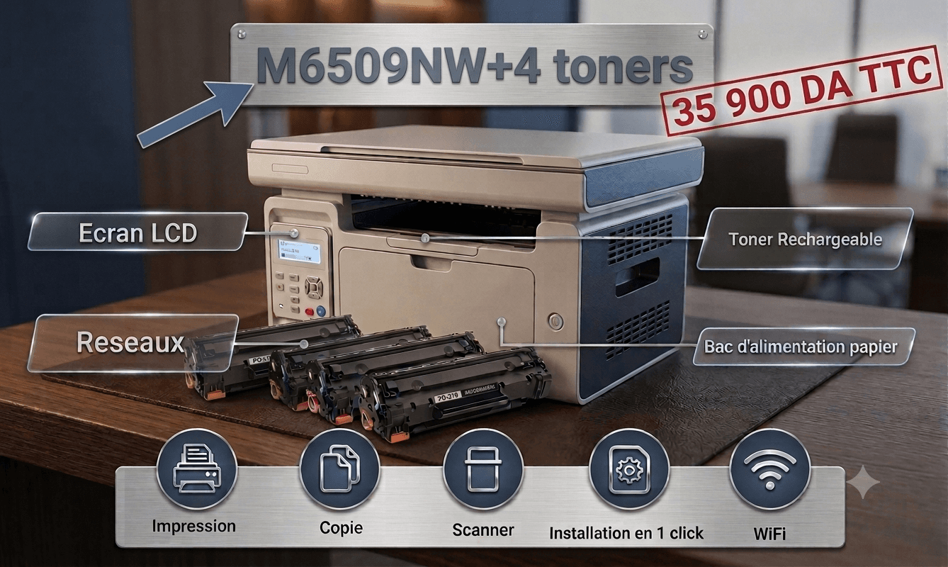Votre Pack Pantum M6509W + Toner compatible PD-219 + 2 Bouteilles de recharge